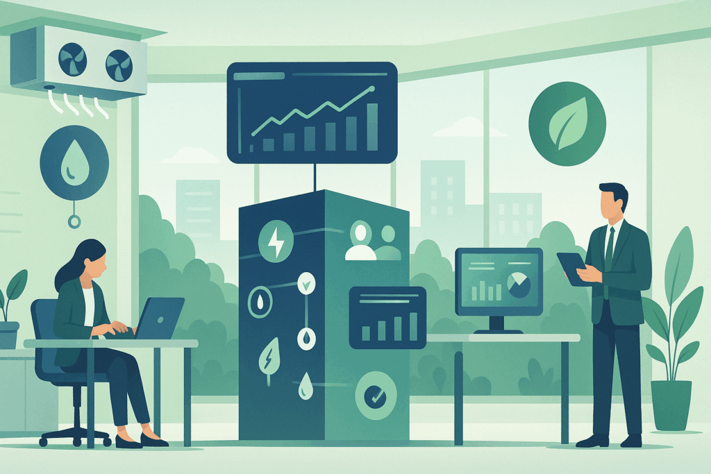 Exemplos práticos de indicadores ESG em Facilities com automação, sensores IoT e eficiência energética.