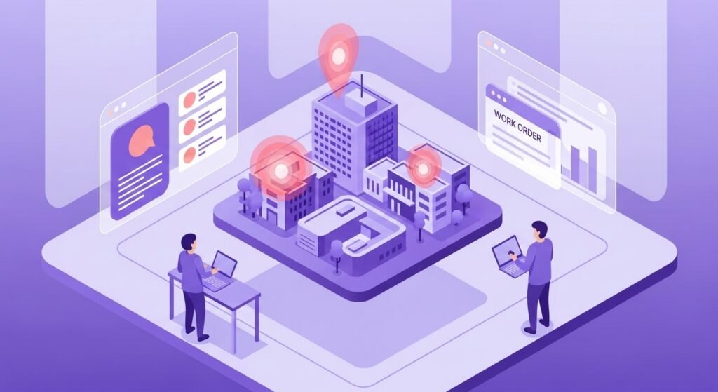 entral de operações com digital twin do prédio e alertas priorizados orientando decisões em Facilities